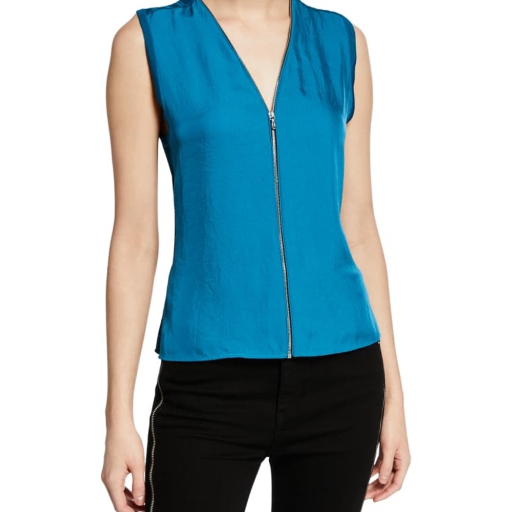 Rag & Bone Valerie Zip-Front Sleeveless Top in Blue Teal size Medium - Picture 4 of 10